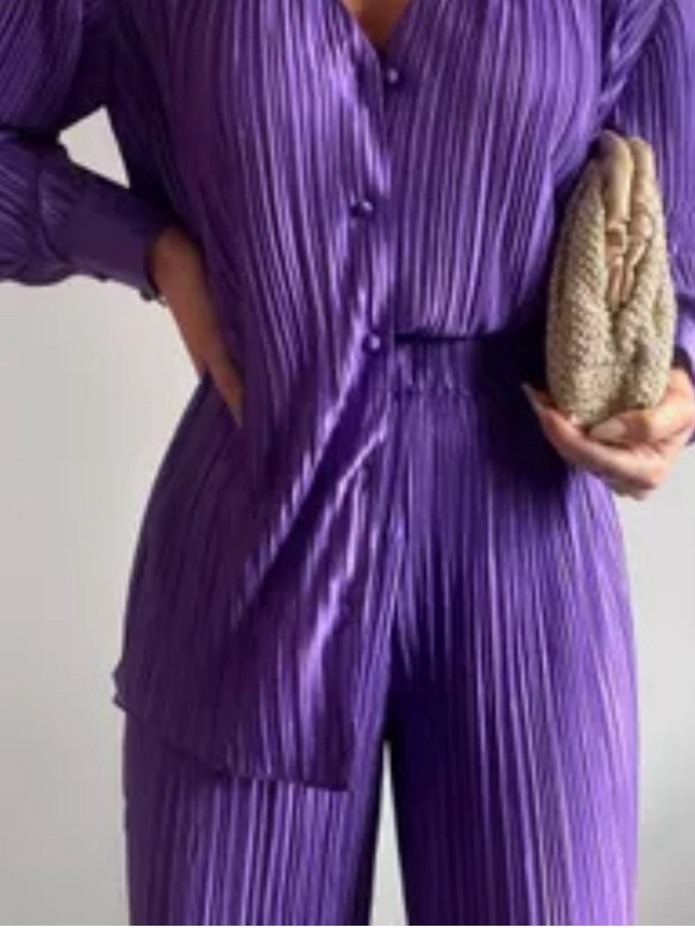 Women's Purple Pleated Button-Down Shirt